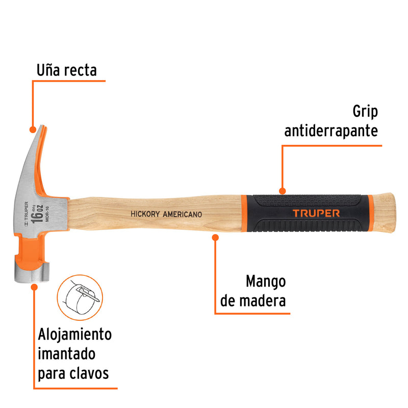 Martillo pulido uña recta 16 oz con grip antiderrapante