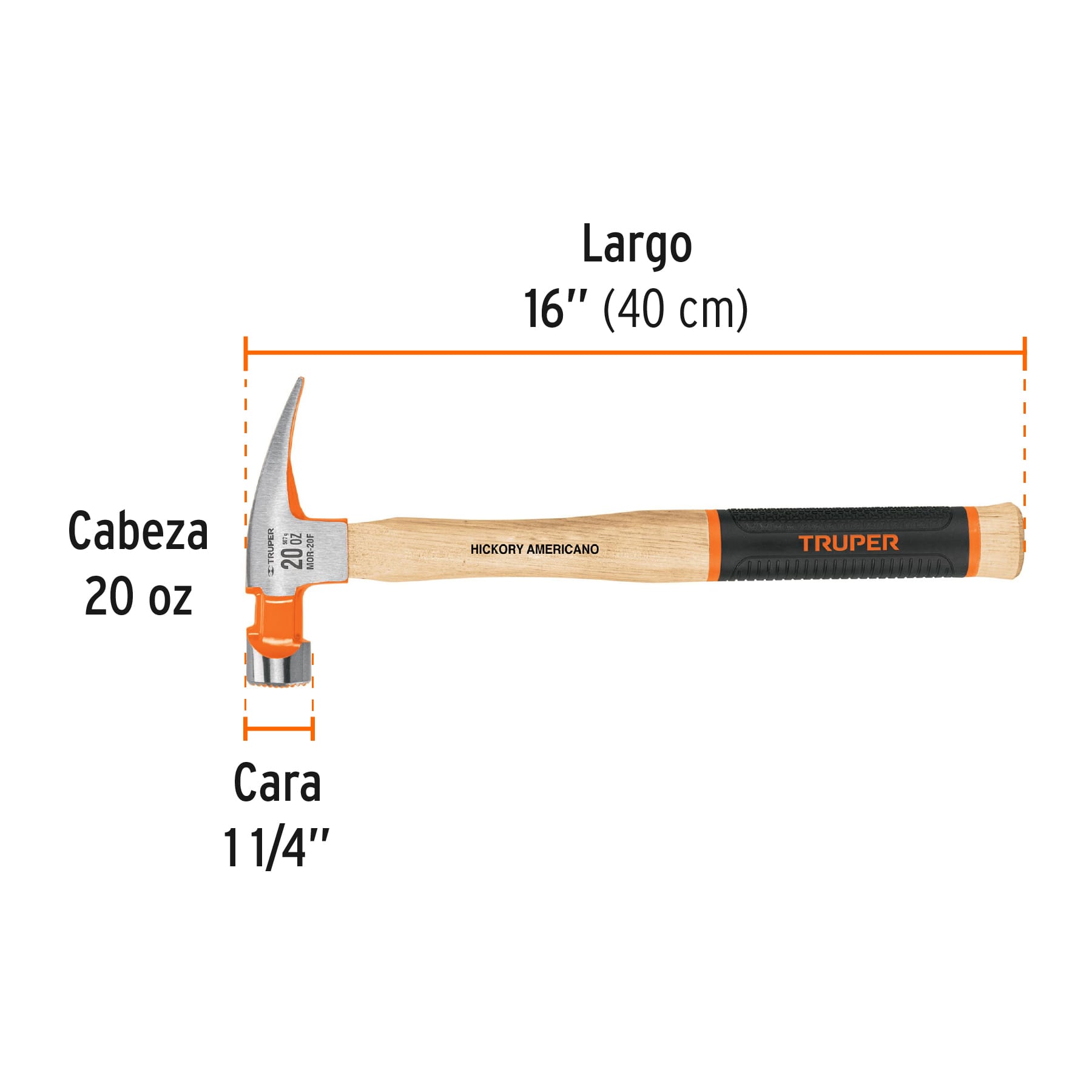 Martillo pulido uña recta 20 oz, boca fresada, mango hickory