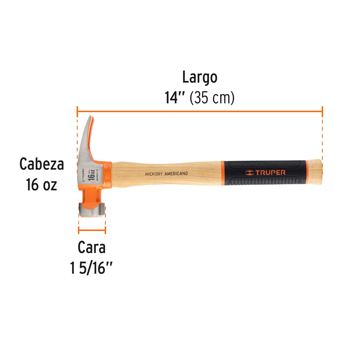 Martillo California Ripper, boca fresada, 16 oz, hickory