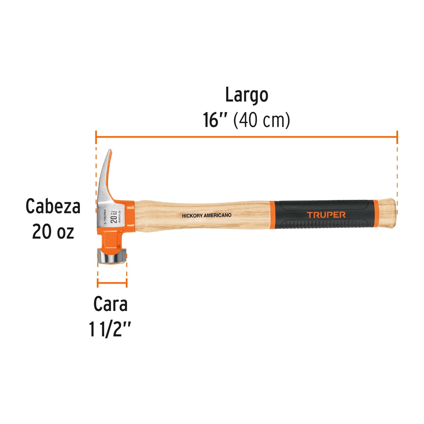 Martillo California Ripper, boca fresada, 20 oz, hickory