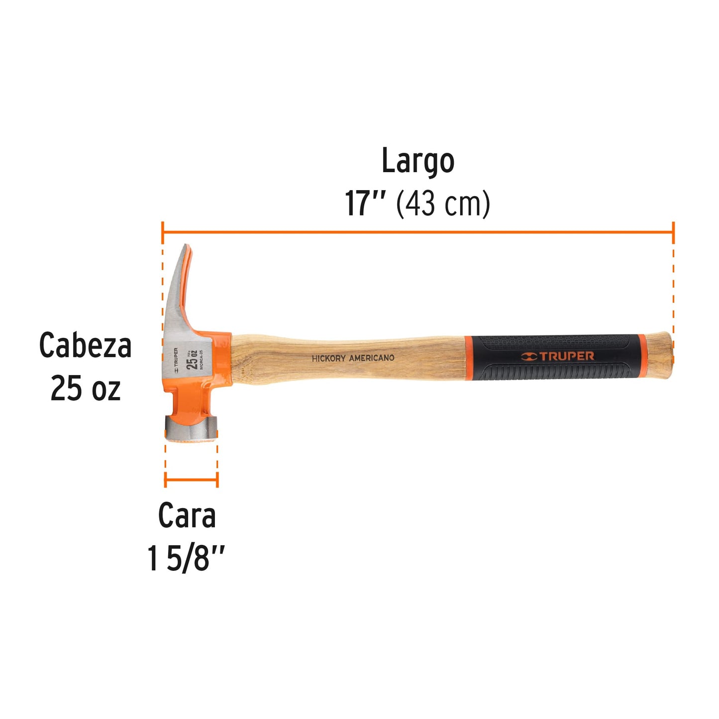 Martillo california ripper, boca fresada, 25 oz, hickory