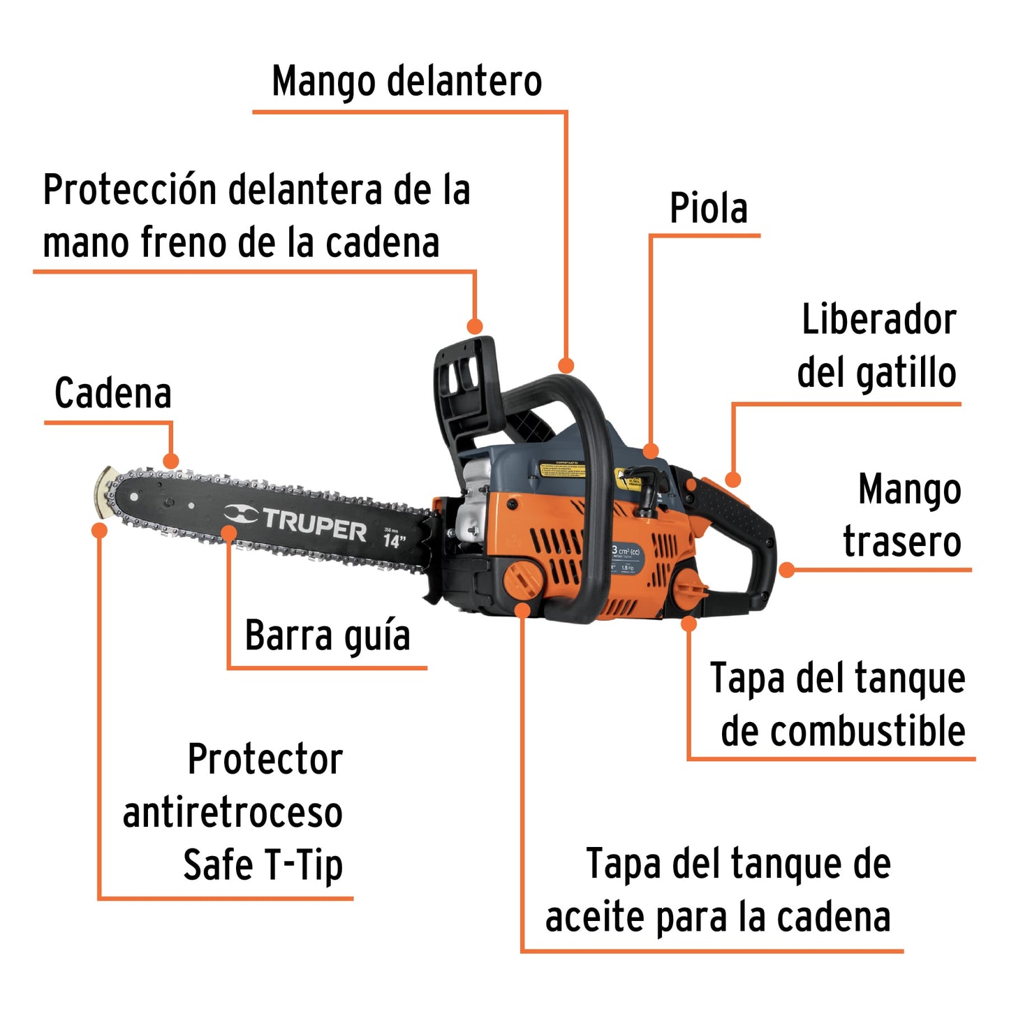 Motosierra a gasolina, motor 33 cc, barra 14"