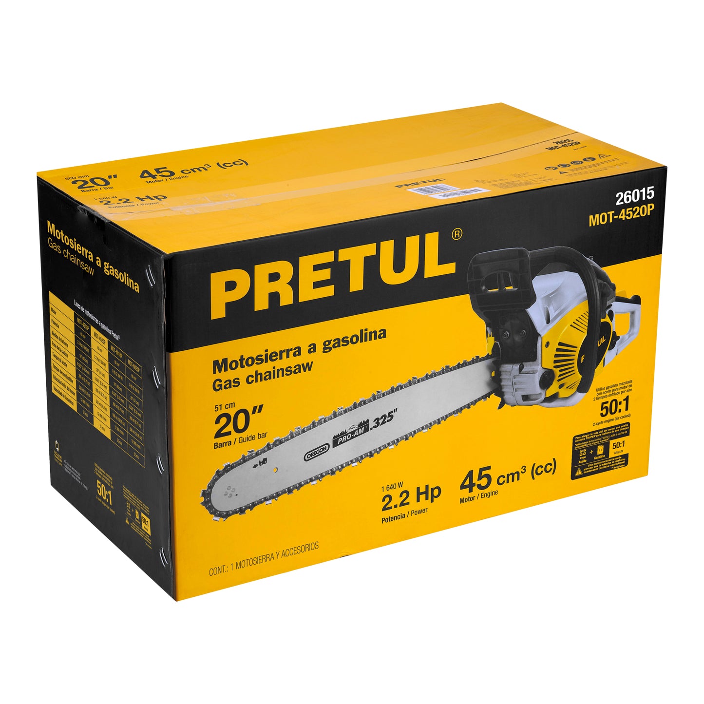 Motosierra a gasolina, motor 45 cc, barra 20", Pretul