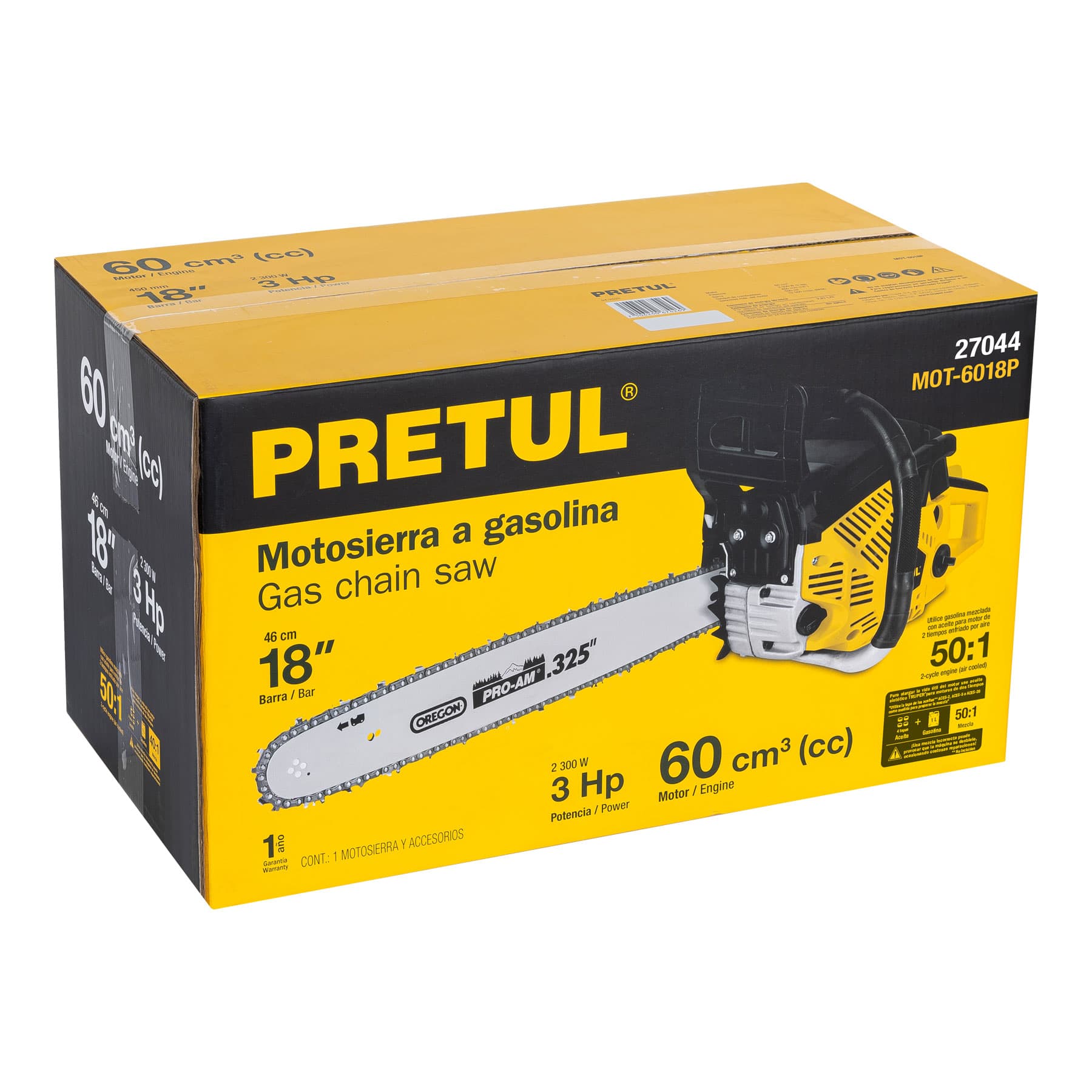 Motosierra a gasolina, motor 60 cc, barra 18", Pretul