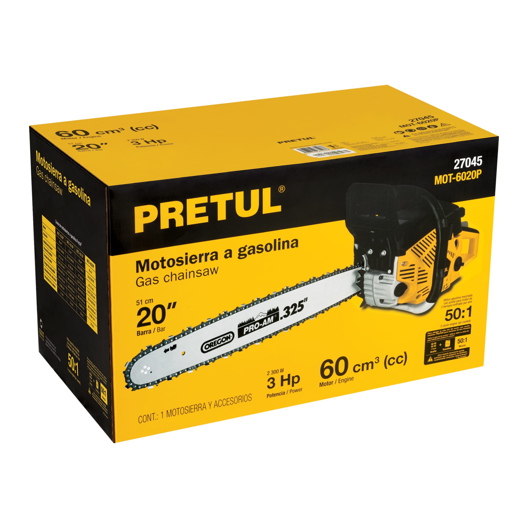 Motosierra a gasolina, motor 60 cc, barra 20", Pretul