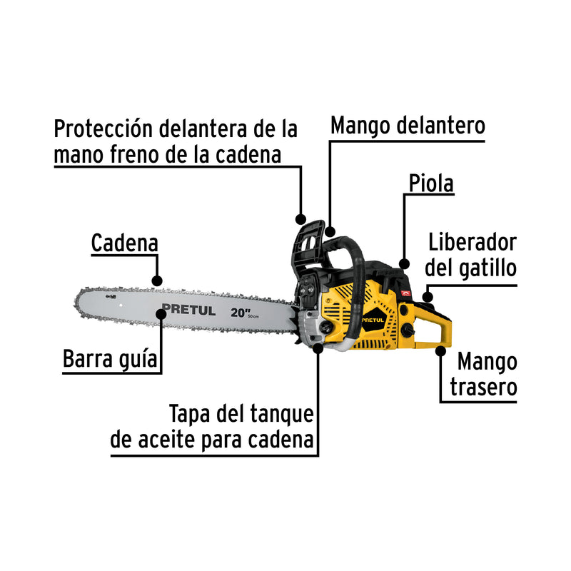 Motosierra a gasolina, motor 60 cc, barra 20", Pretul