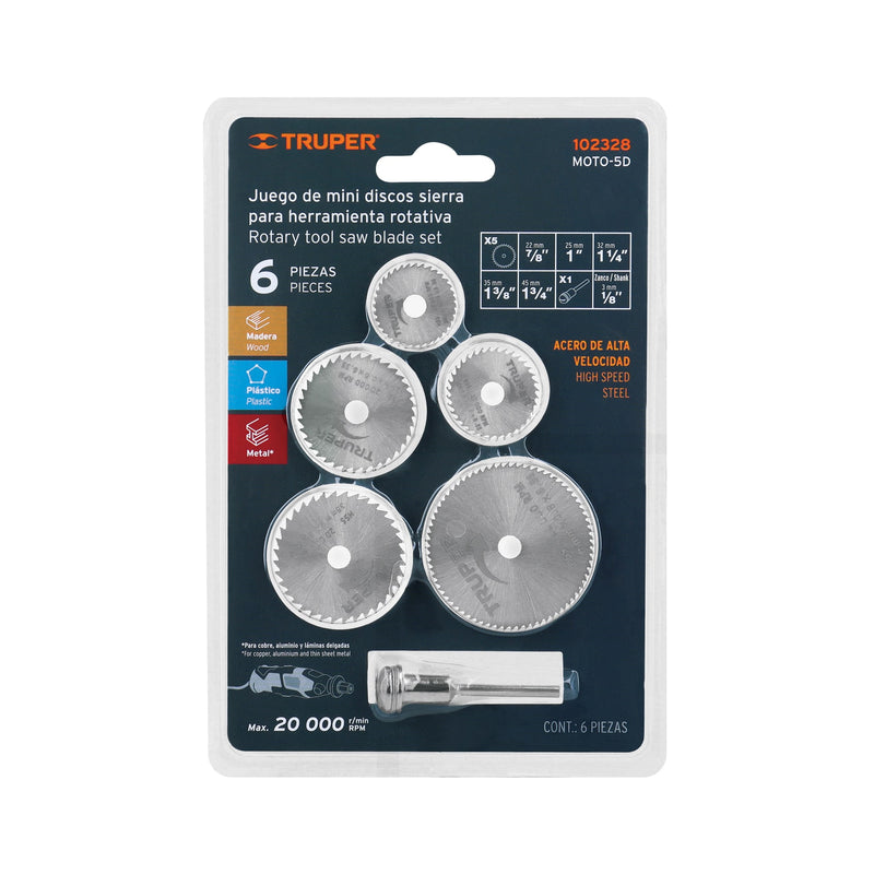 Juego de 5 mini discos sierras para mototool, Truper
