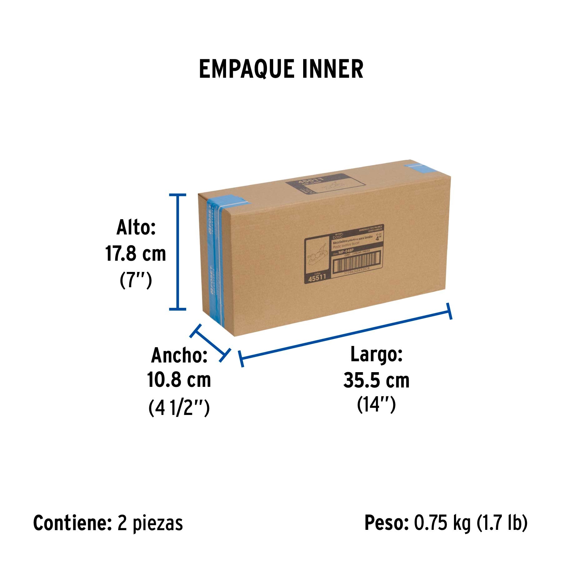 Mezcladora plástica lavabo, cuello corto, manerales palanca