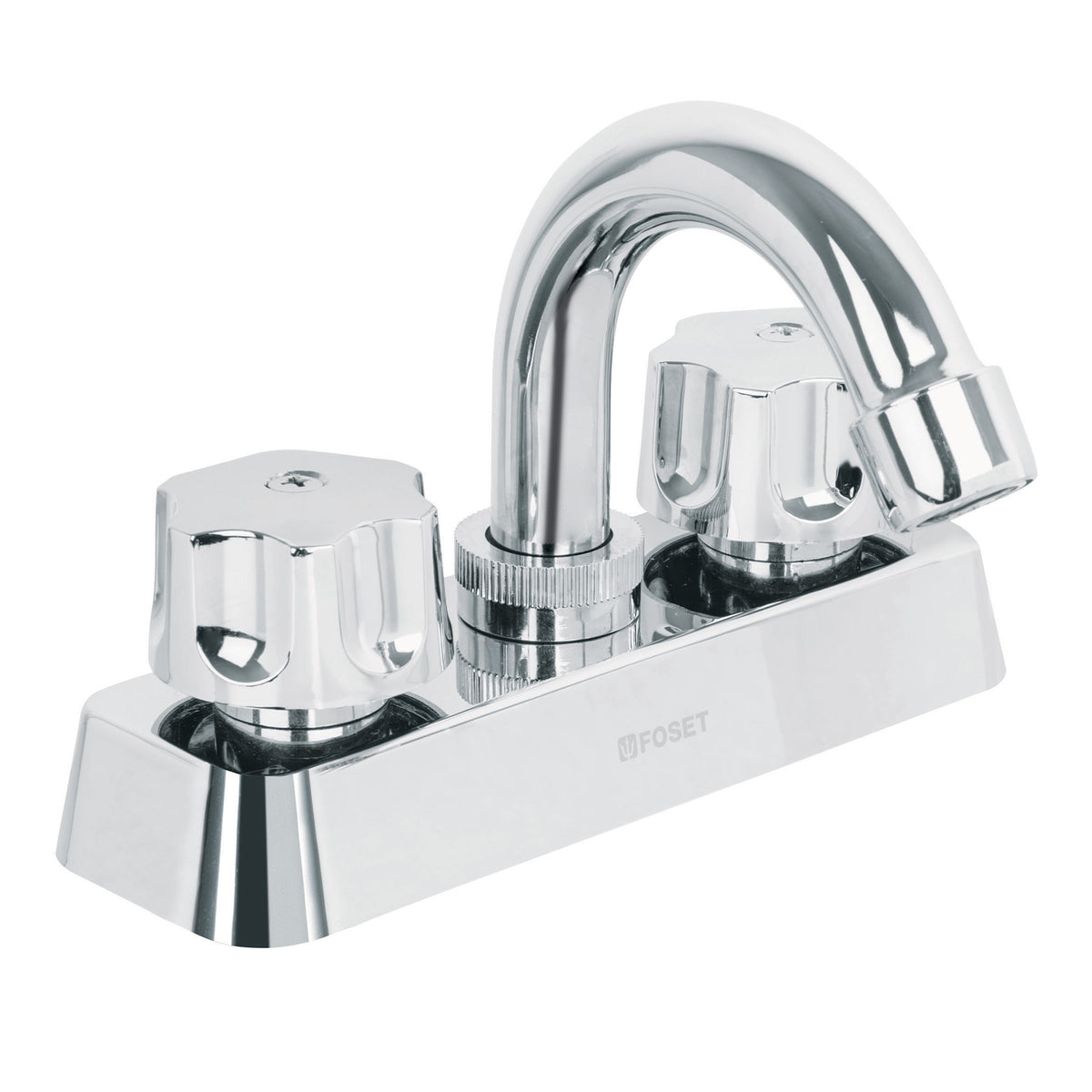 Mezcladora plástica lavabo, cuello curvo, manerales estándar
