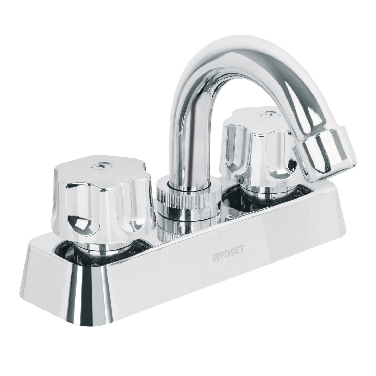 Mezcladora plástica lavabo, cuello curvo, manerales estándar