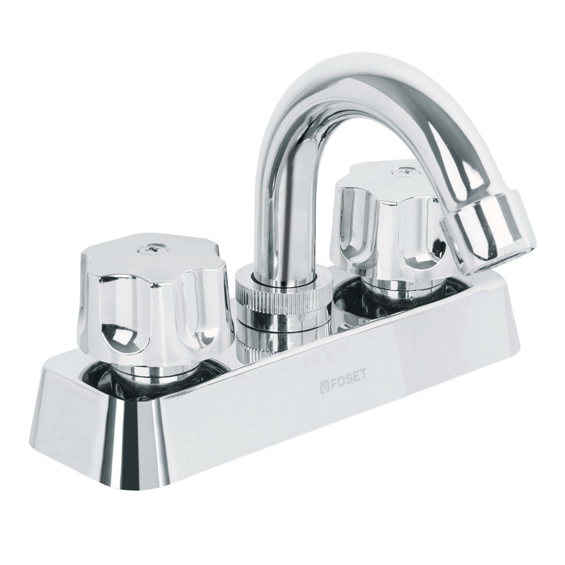 Mezcladora plástica lavabo, cuello curvo, manerales estándar