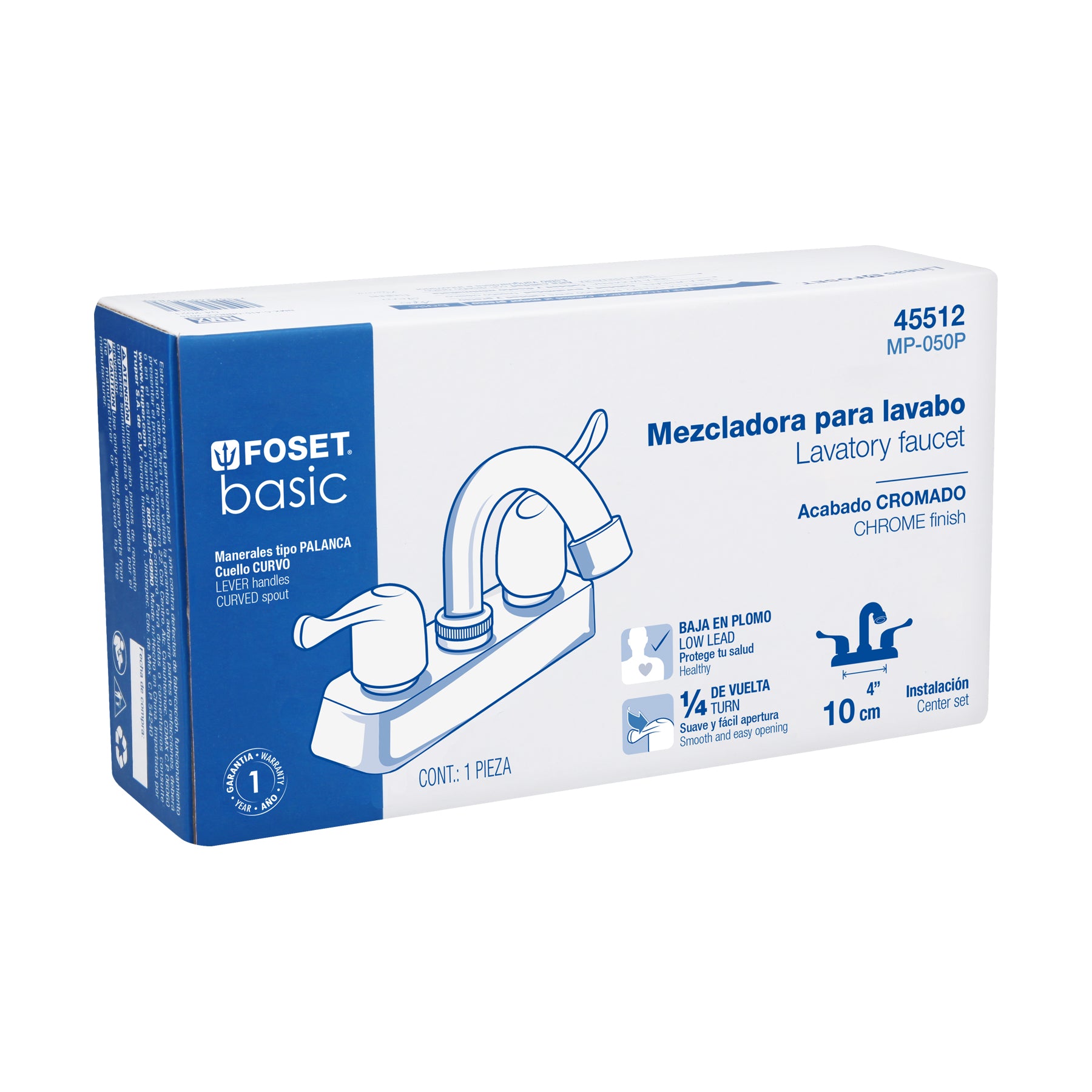 Mezcladora plástica lavabo, cuello curvo, manerales palanca