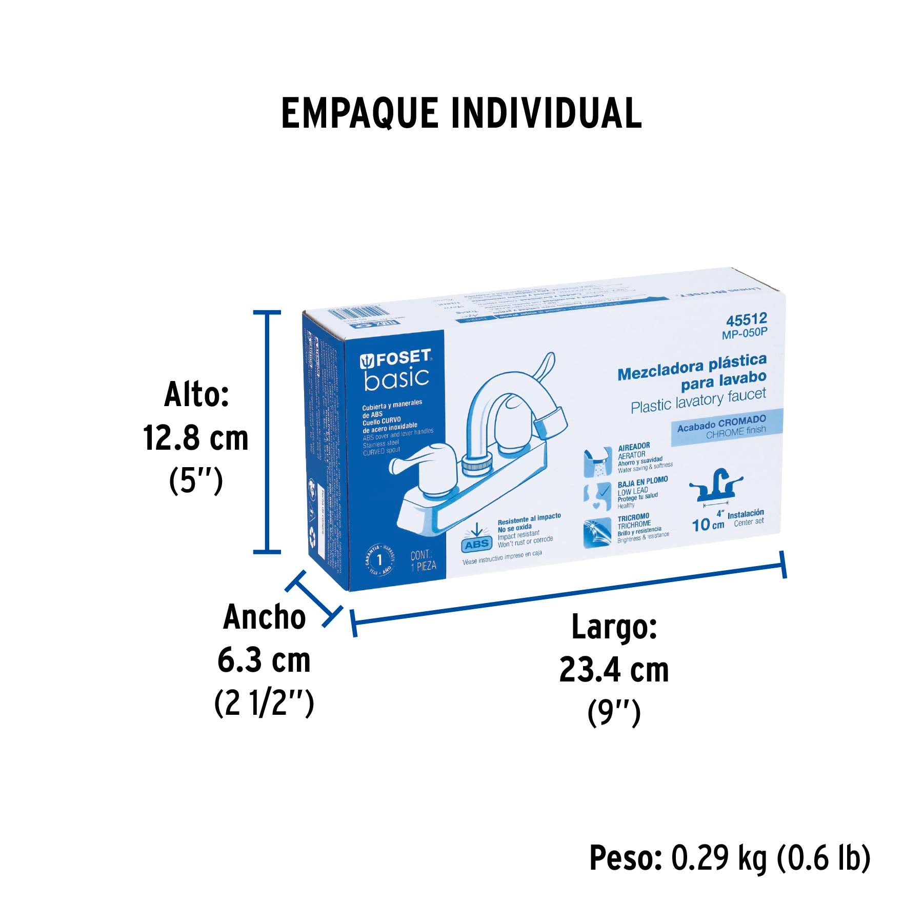 Mezcladora plástica lavabo, cuello curvo, manerales palanca