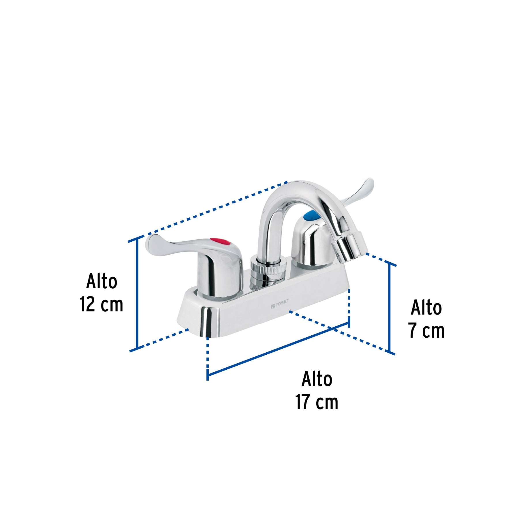 Mezcladora plástica lavabo, cuello curvo, manerales palanca