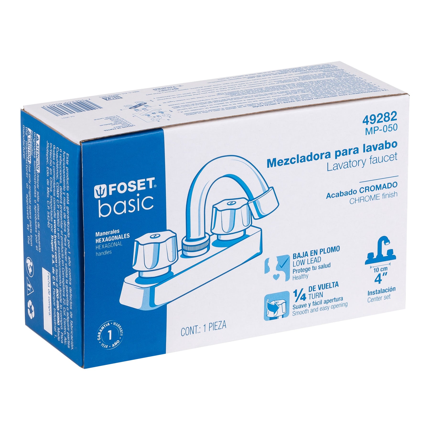 Mezcladora plástica lavabo, cuello curvo, manerales estándar