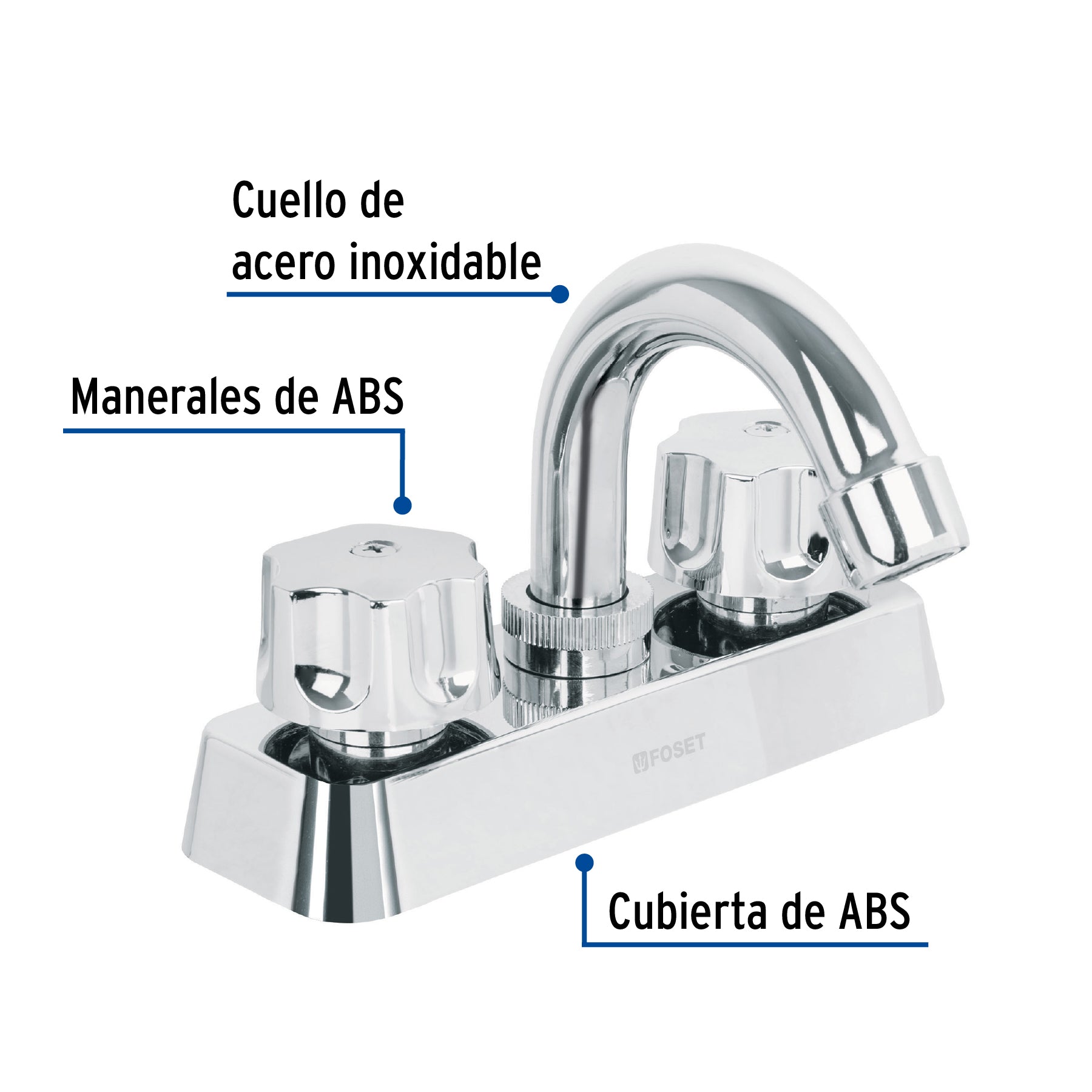Mezcladora plástica lavabo, cuello curvo, manerales estándar