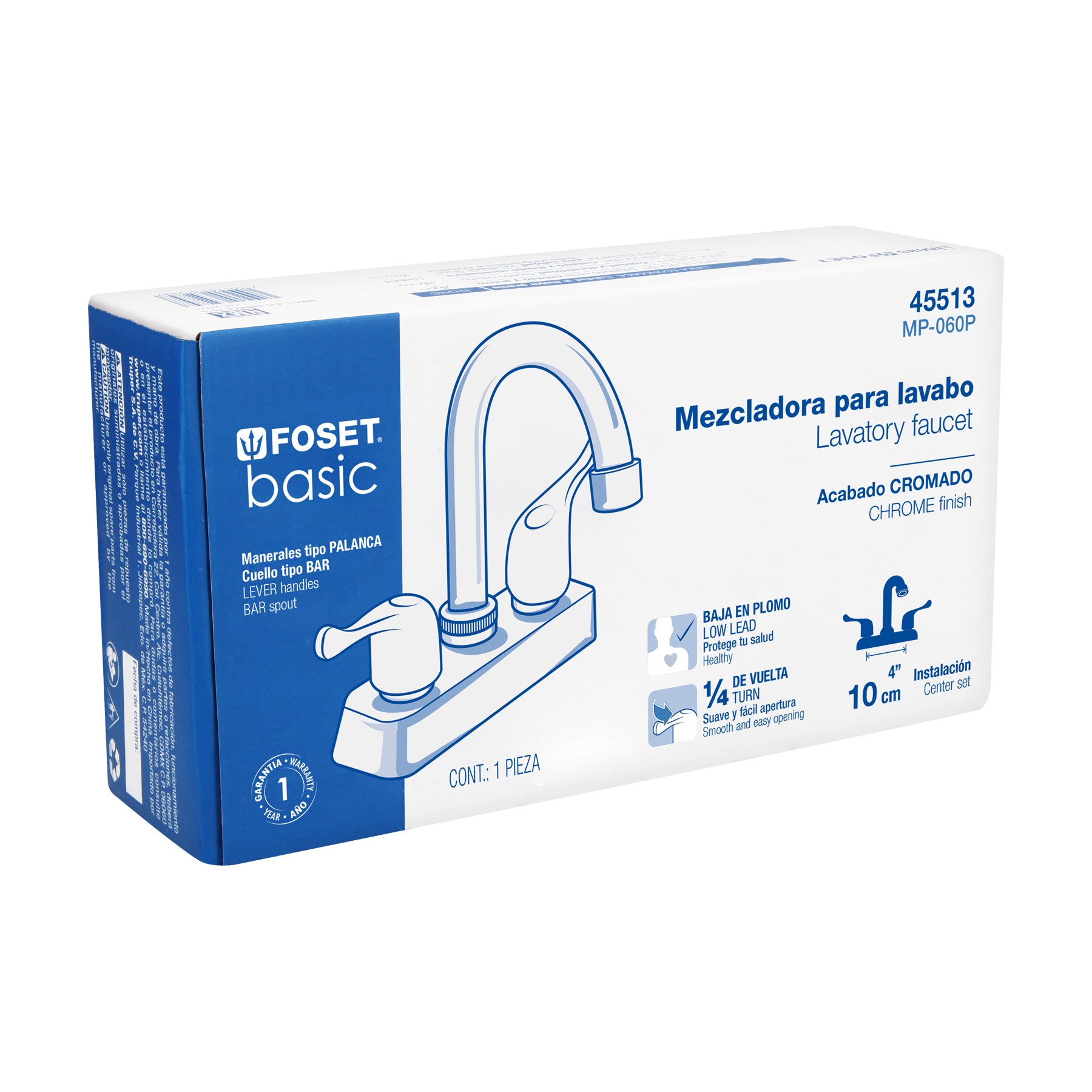 Mezcladora plástica para lavabo, cuello tipo bar, palanca
