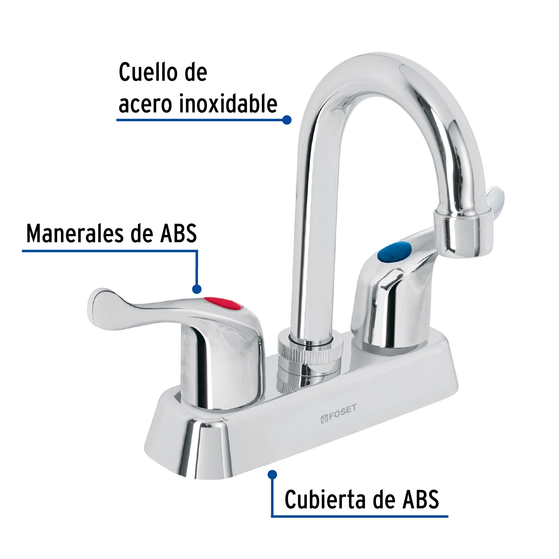 Mezcladora plástica para lavabo, cuello tipo bar, palanca
