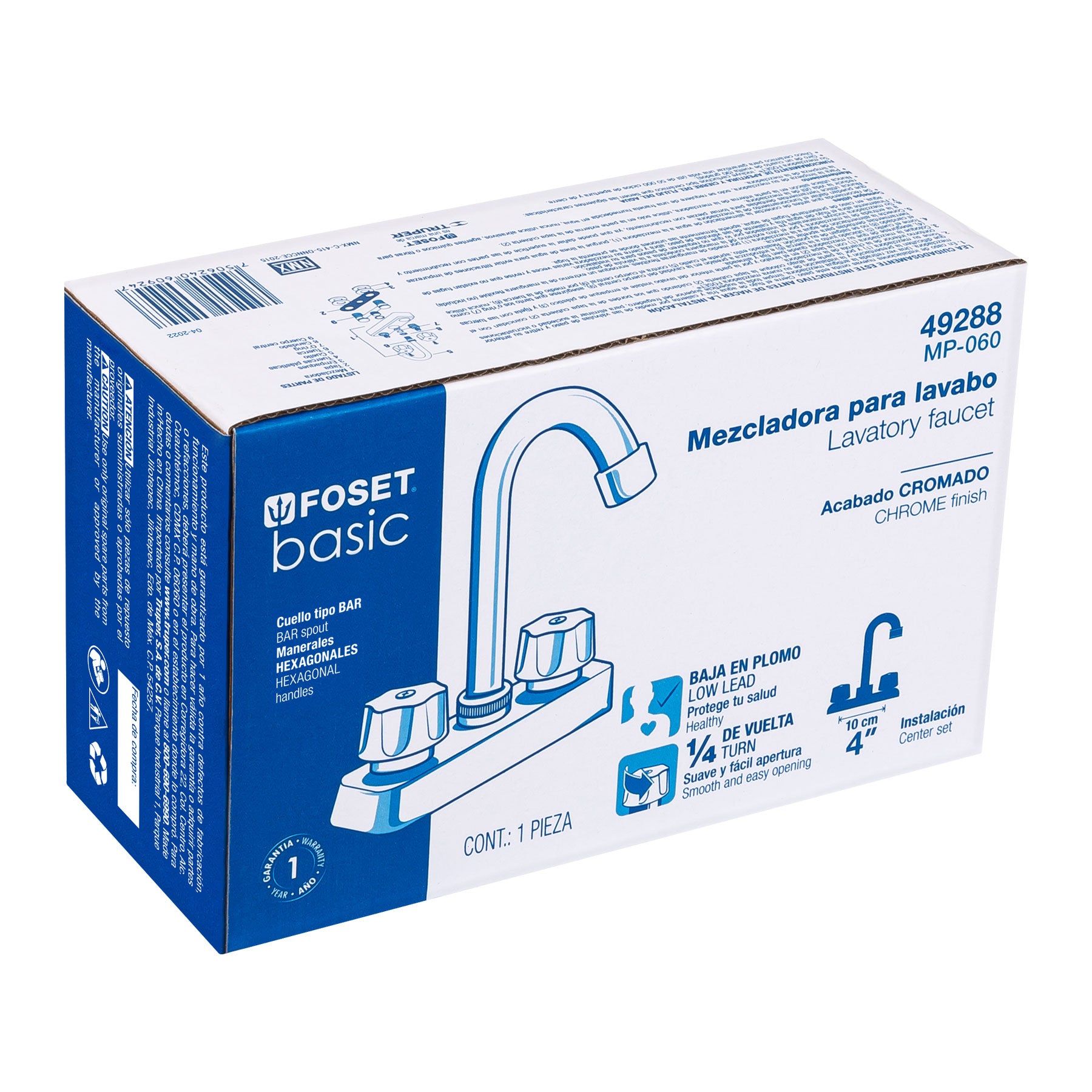 Mezcladora plástica para lavabo, cuello tipo bar, Basic
