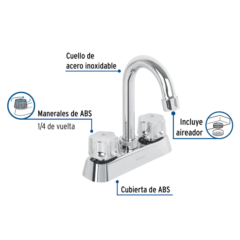 Mezcladora plástica para lavabo, cuello tipo bar, Basic