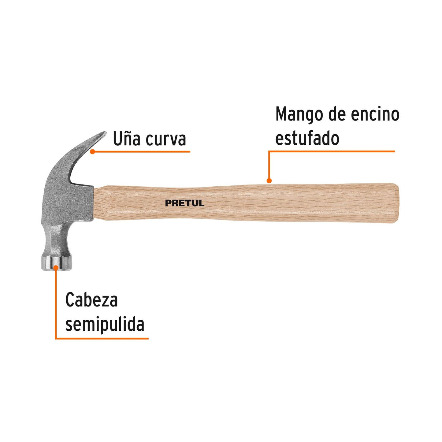Martillo uña curva 16 oz, pretul