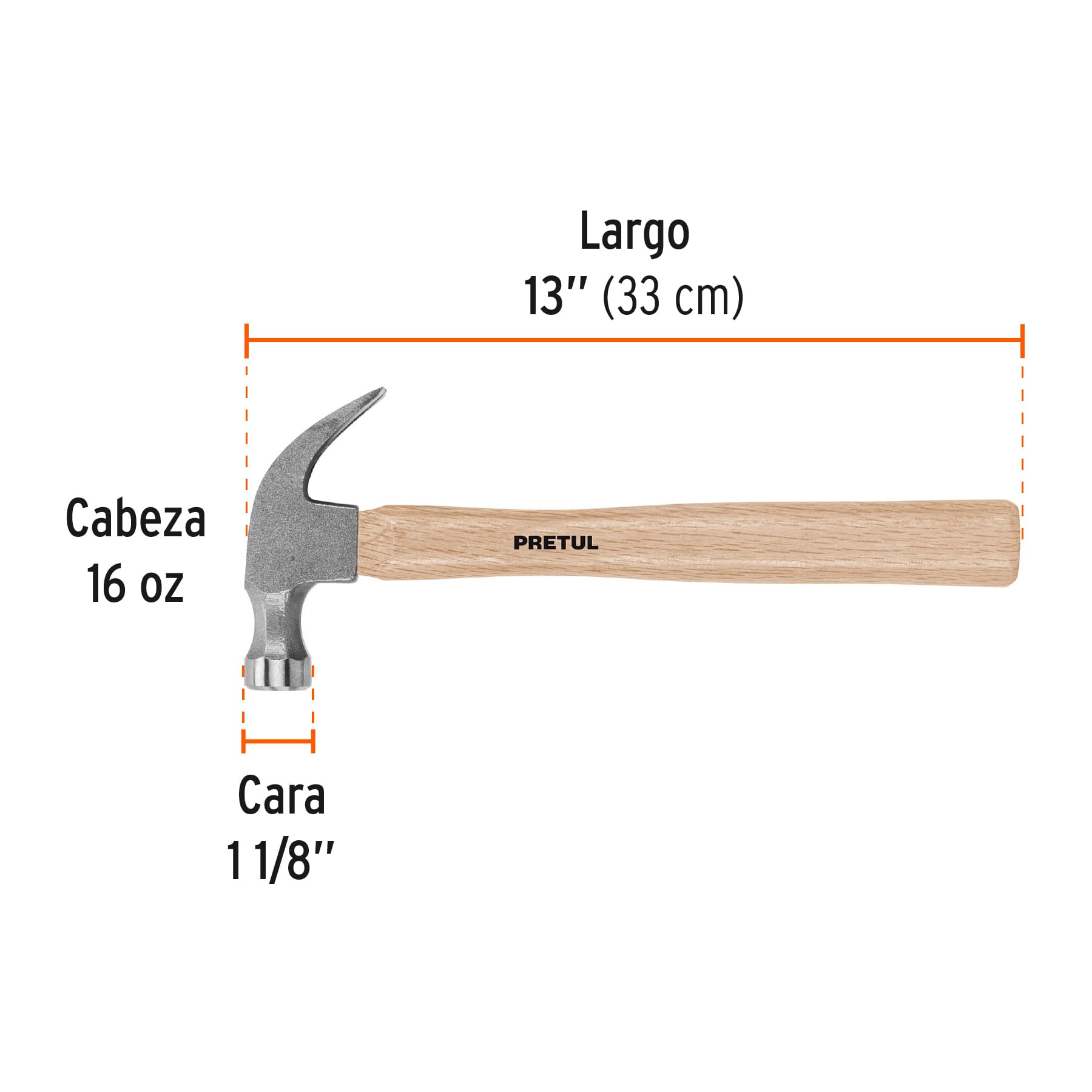 Martillo uña curva 16 oz, pretul