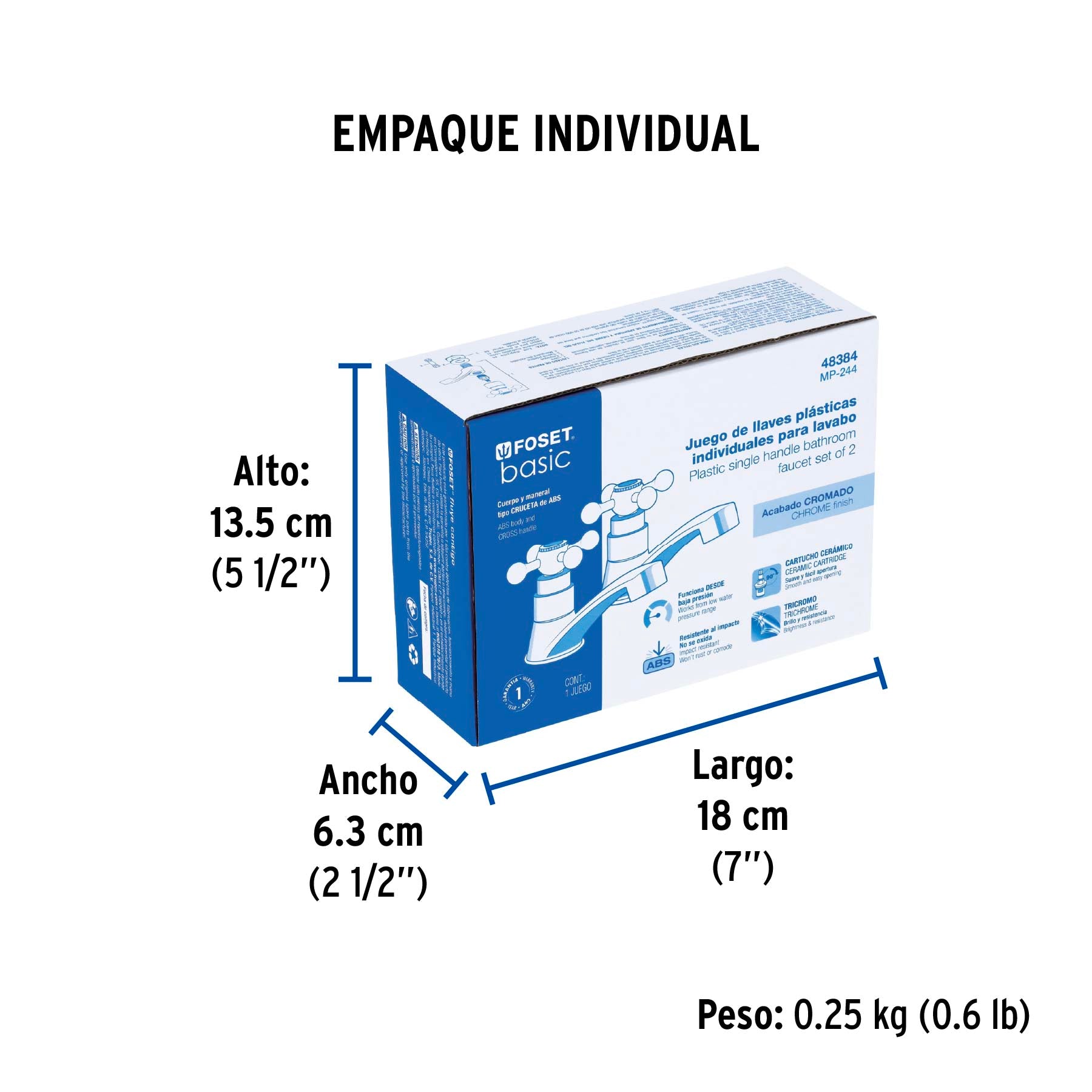Juego 2 llaves para lavabo, ABS, manerales cruceta, Basic