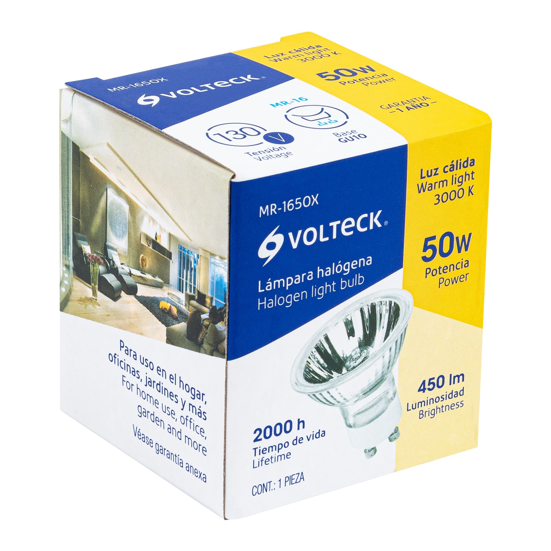 Foco de halógeno tipo MR 16, 50 w, base GU10, Volteck