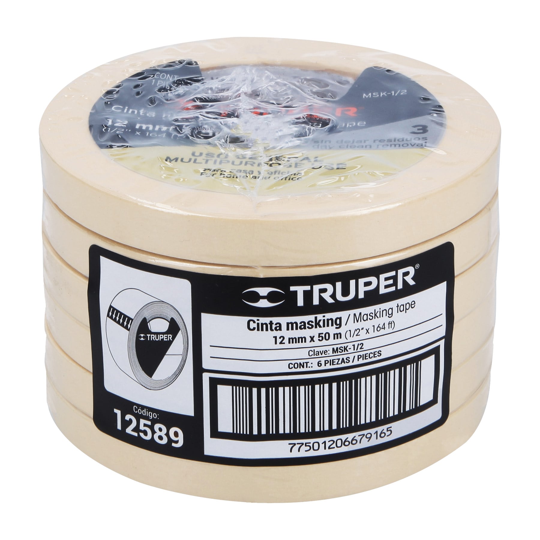 Cinta masking tape, 1/2" x 50 m