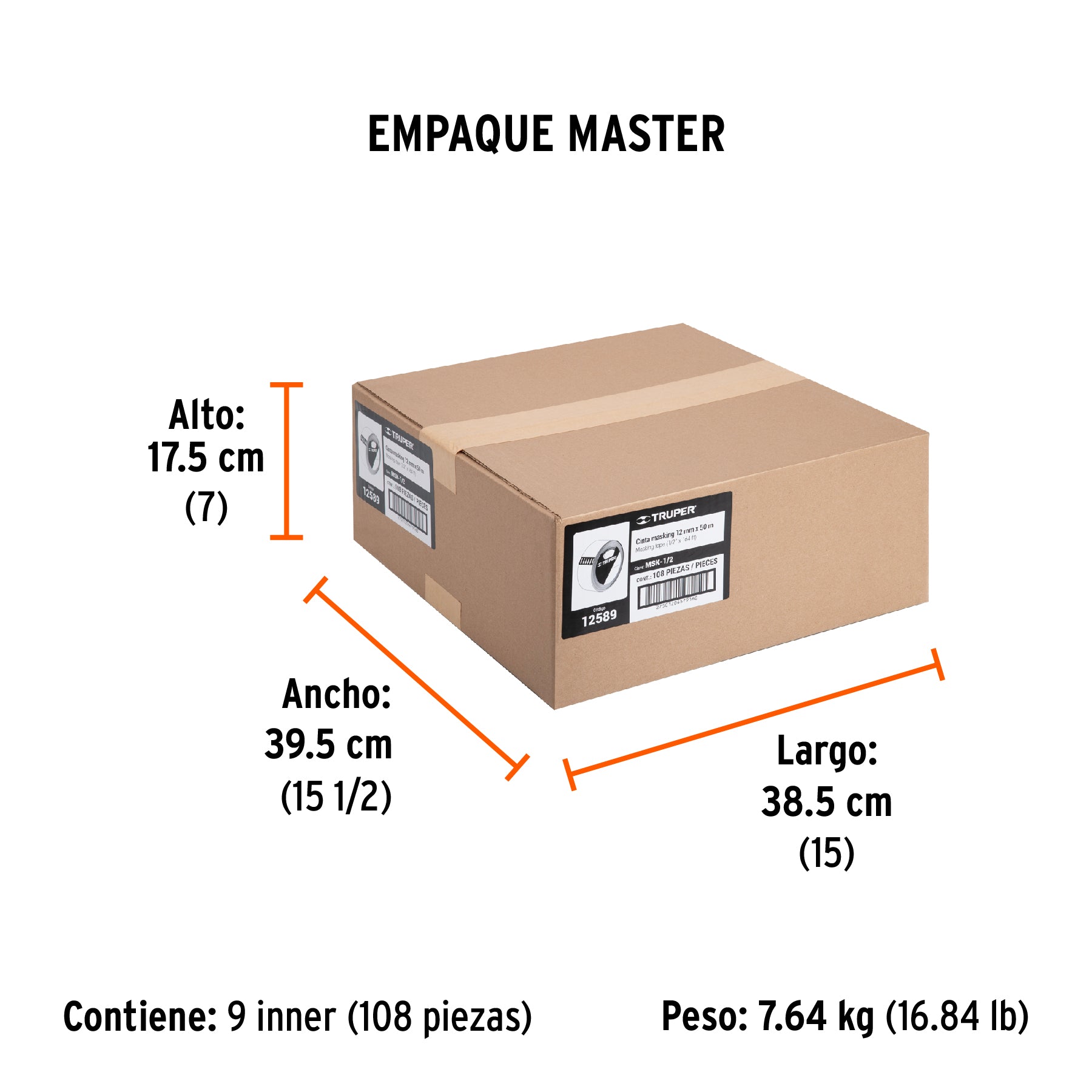 Cinta masking tape, 1/2" x 50 m