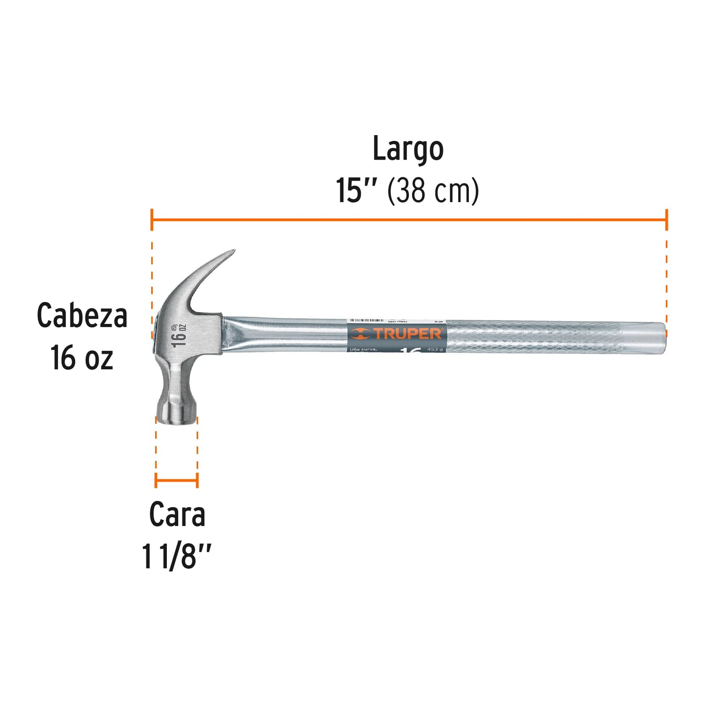 Martillo uña curva 16 oz, mango tubular