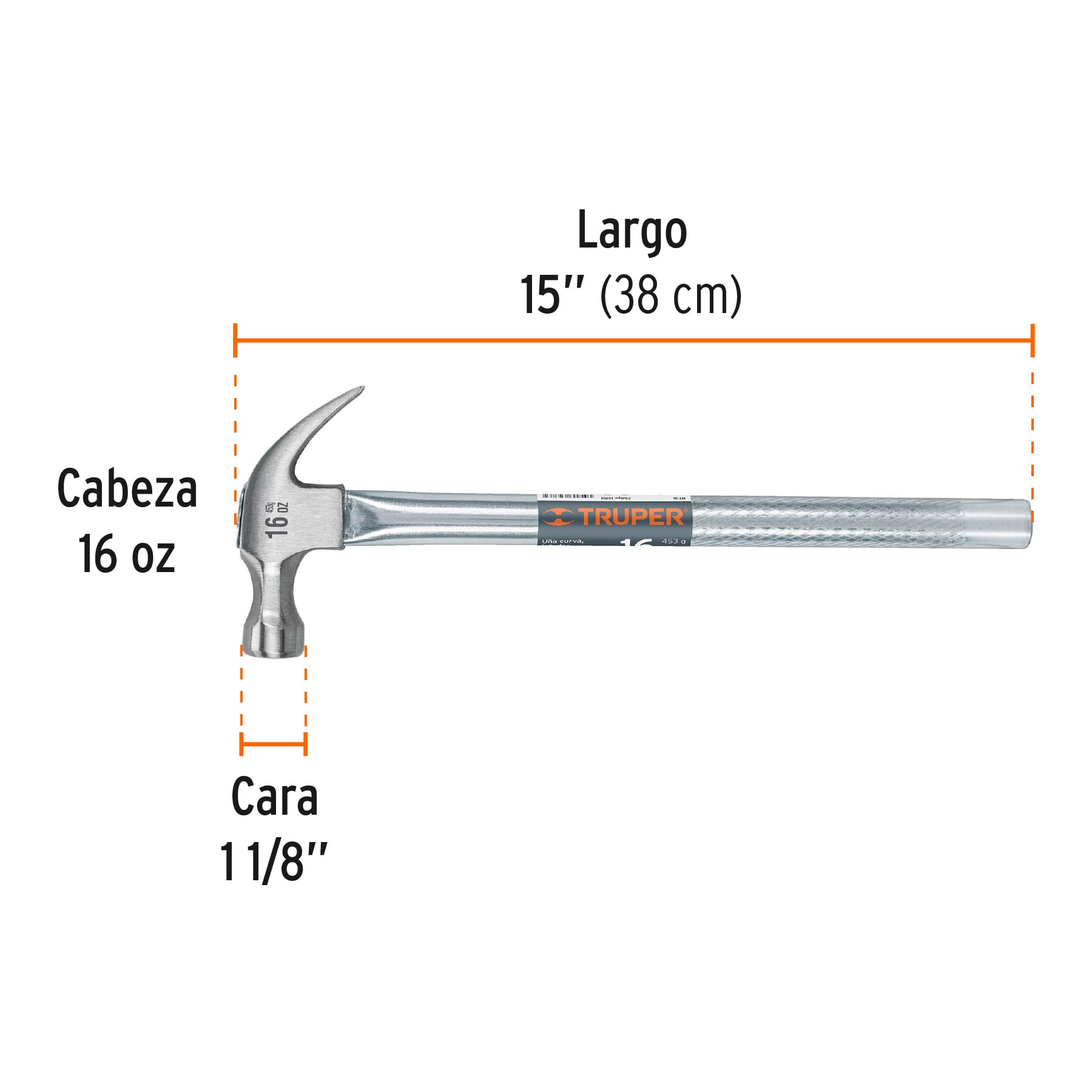 Martillo uña curva 16 oz, mango tubular