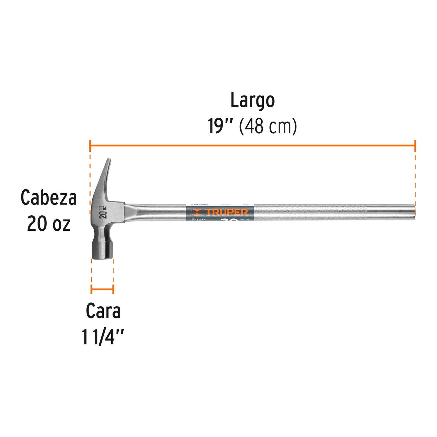 Martillo uña recta 20 oz, mango tubular