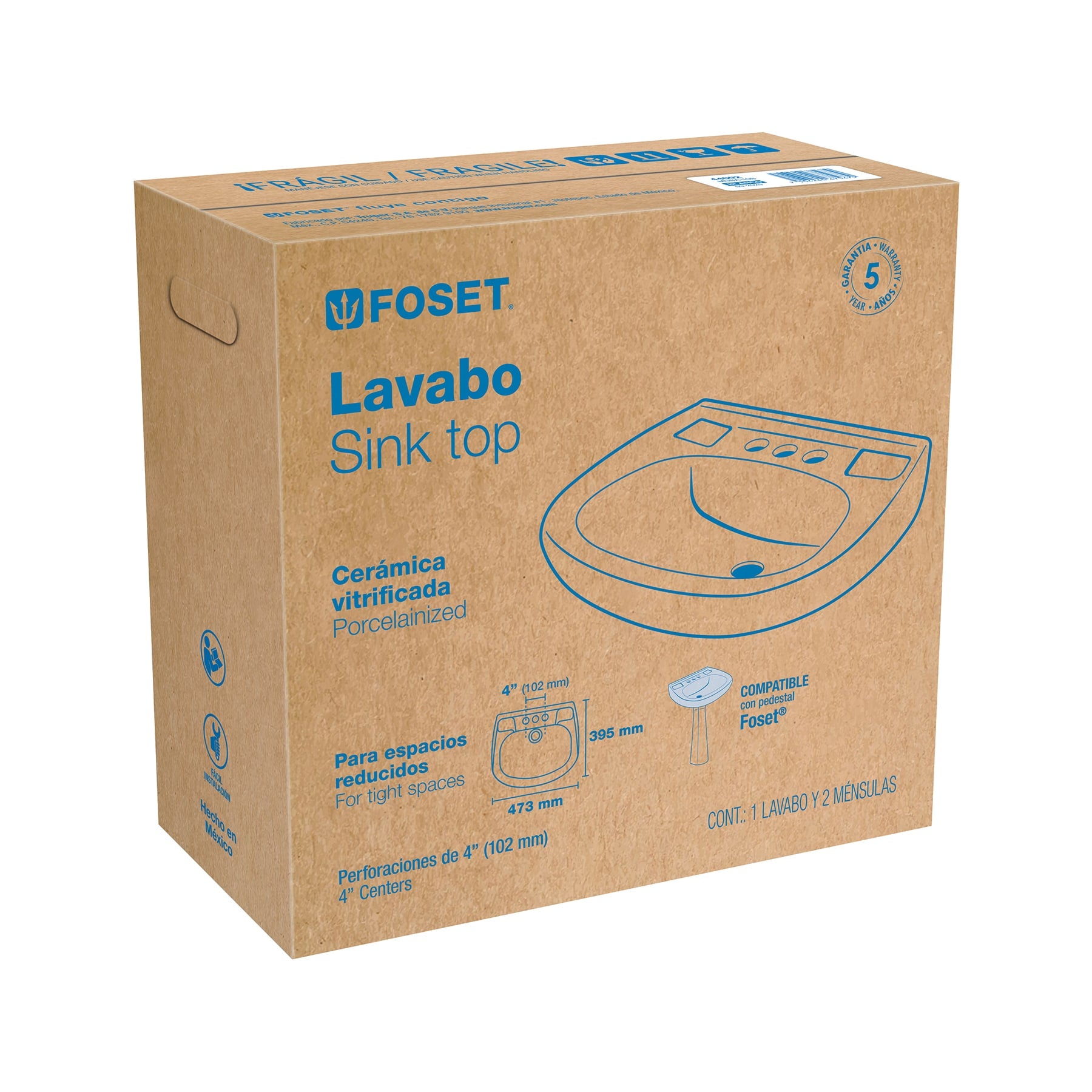 Lavabo cerámico con rebosadero, blanco