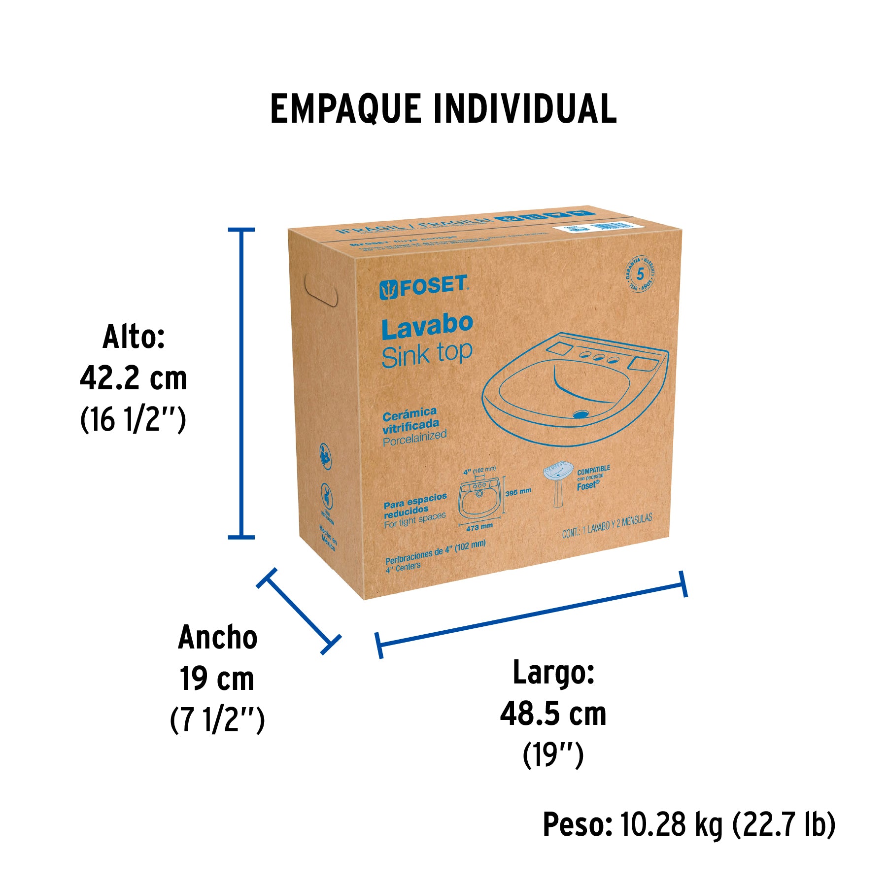 Lavabo cerámico con rebosadero, blanco