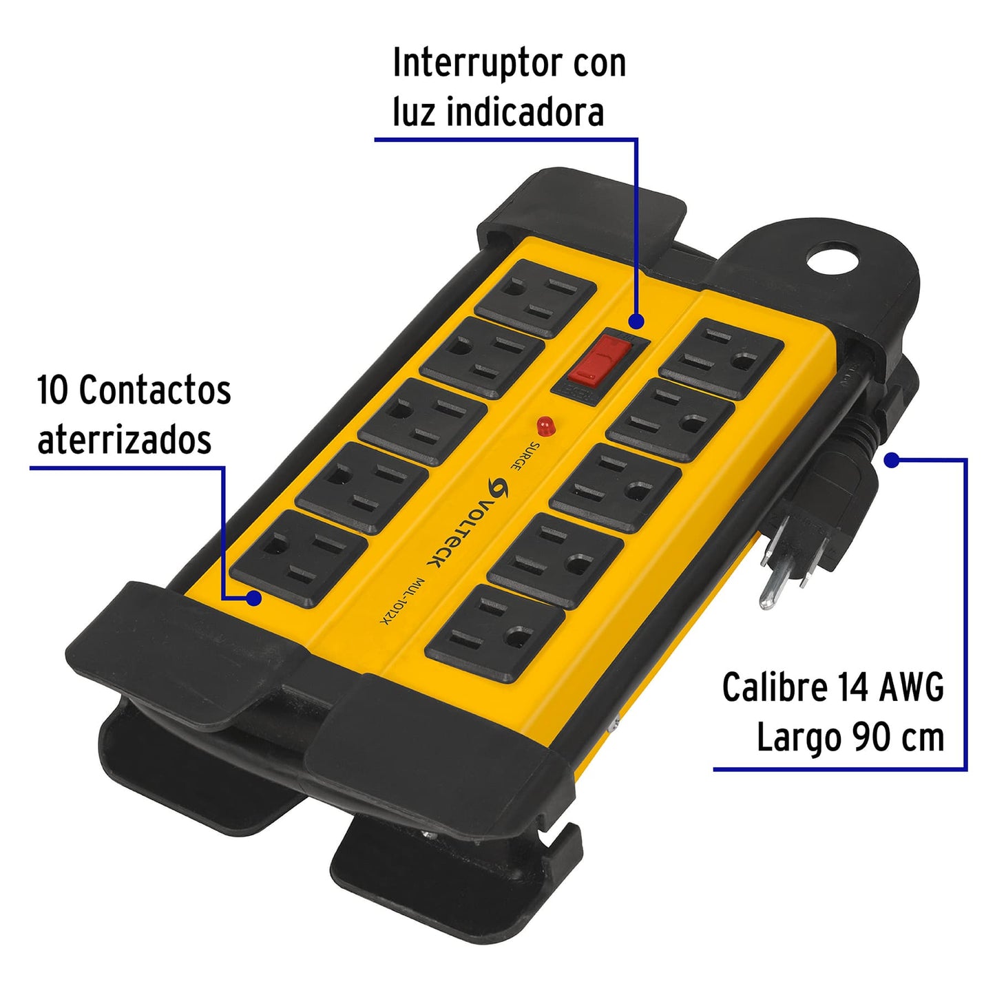 Multicontacto uso industrial,10 entradas,supresor,1200joules