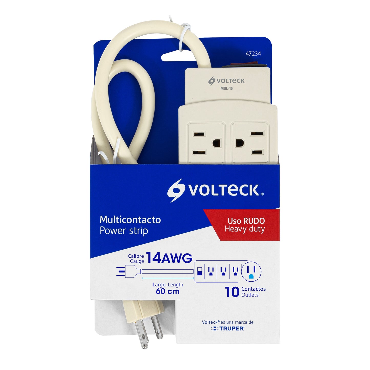 Multicontacto uso rudo, 10 entradas, 14 AWG