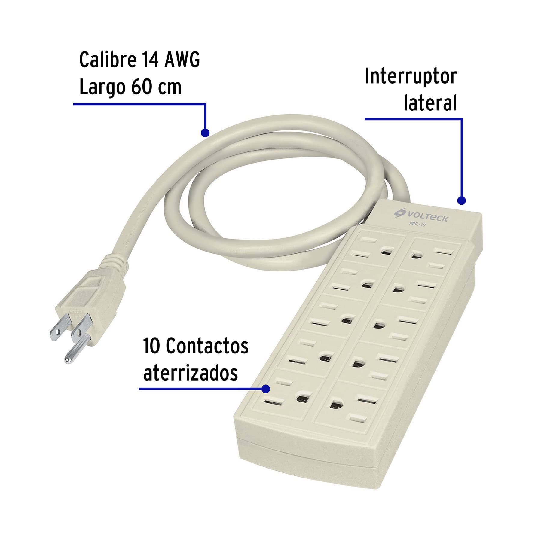 Multicontacto uso rudo, 10 entradas, 14 AWG