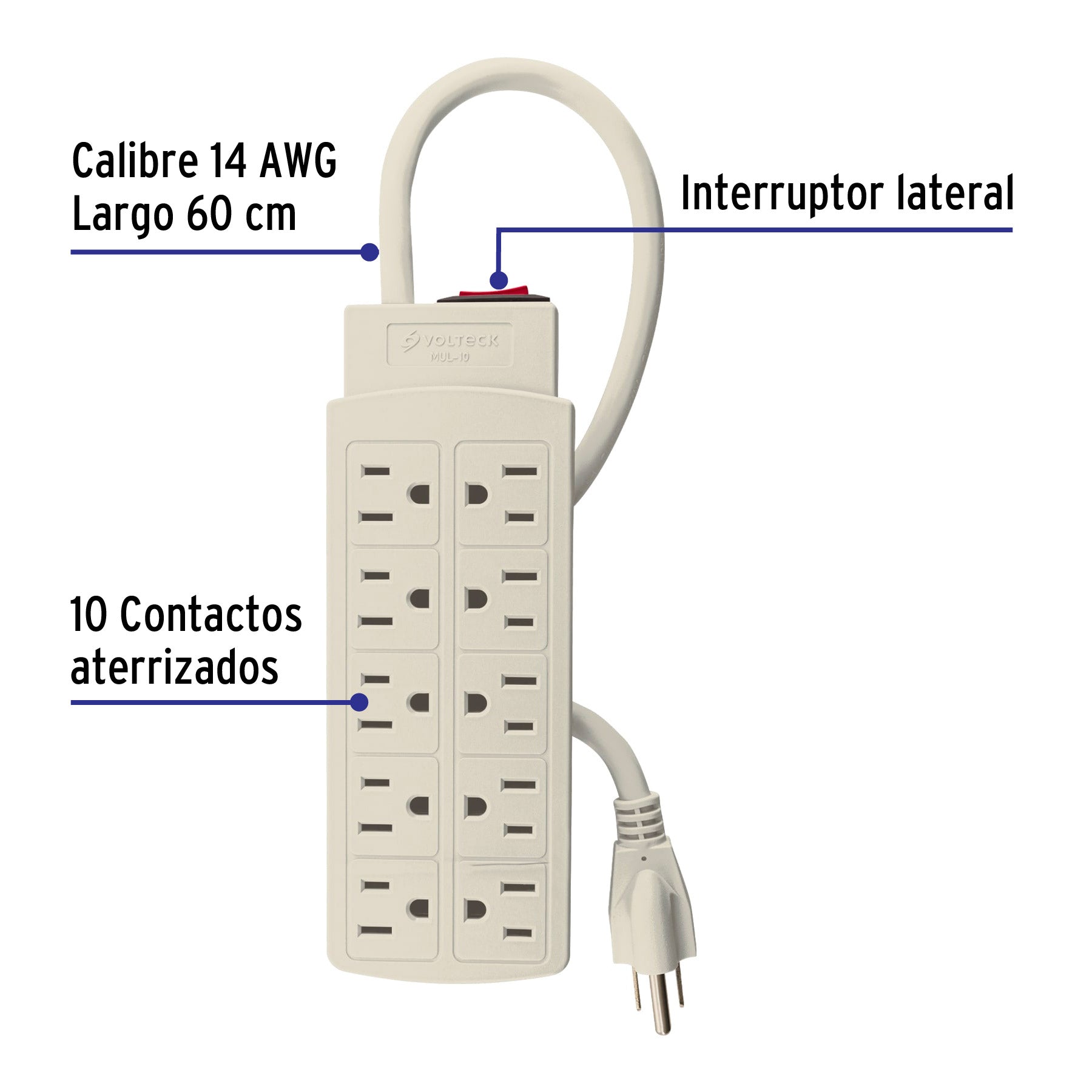Multicontacto uso rudo, 10 entradas, 14 AWG