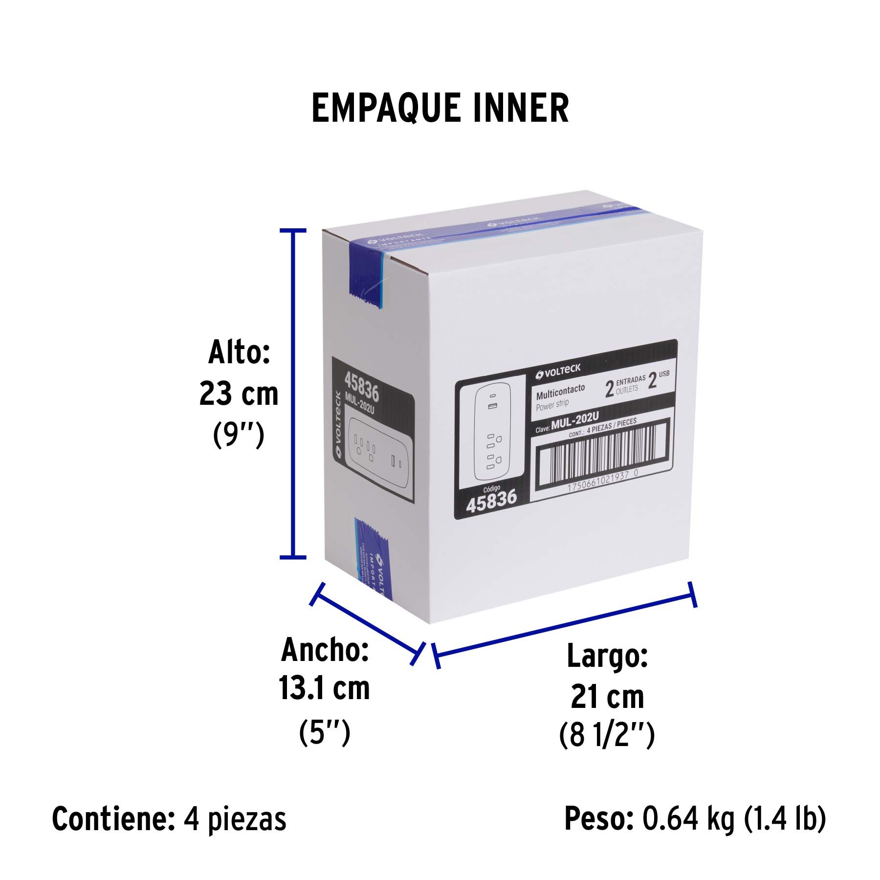 Multicontacto de pared, 2 contactos y 2 USB A+C, VOLTECK