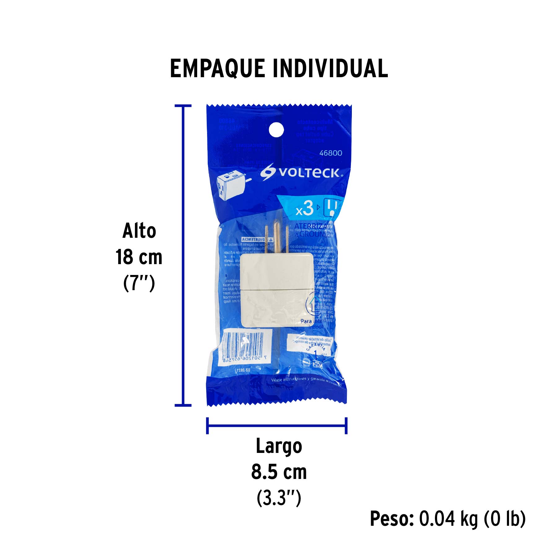 Multicontacto triple aterrizado, tipo cubo, Volteck
