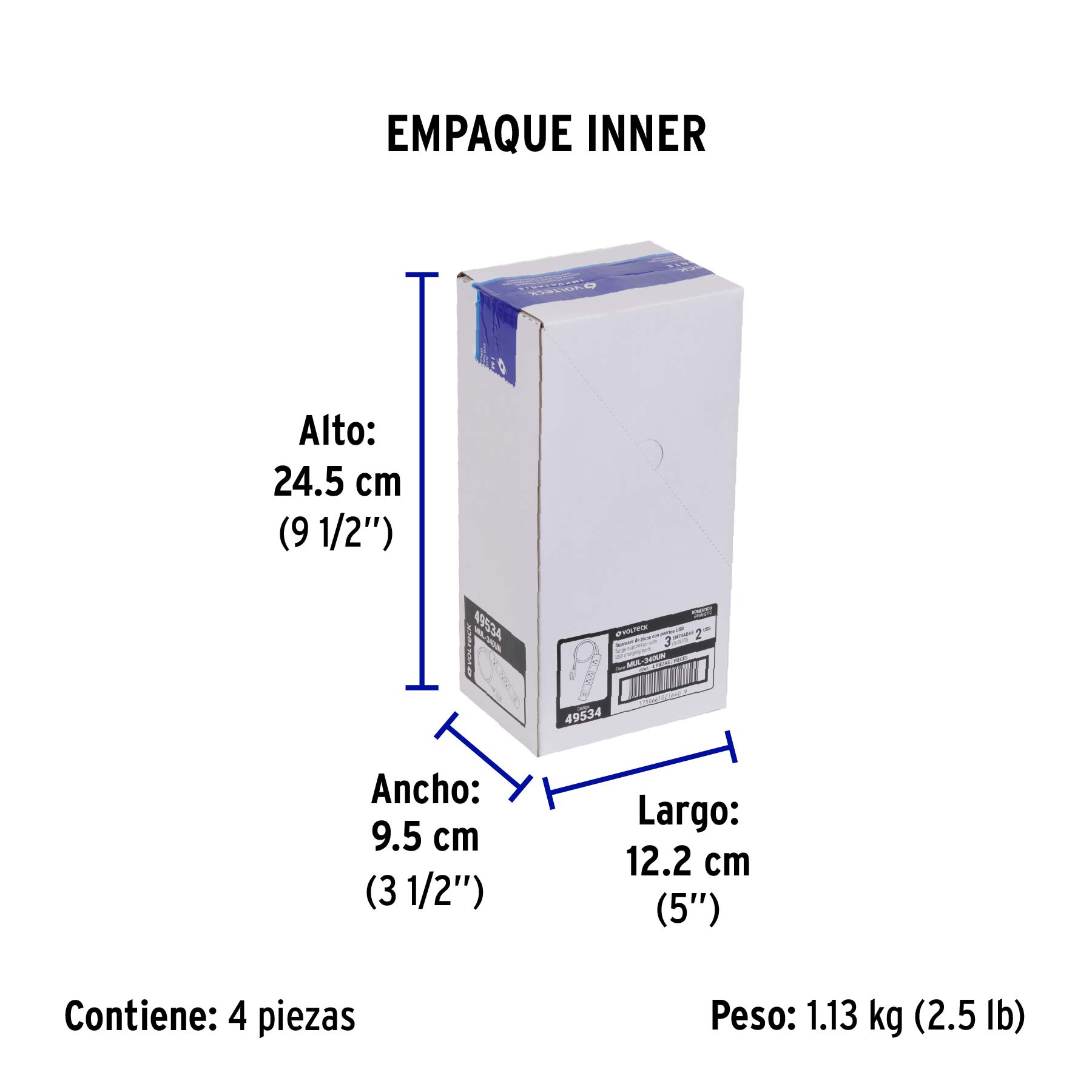 Multicontacto 3 entradas 2 ptos USB sup de picos 300 J negro