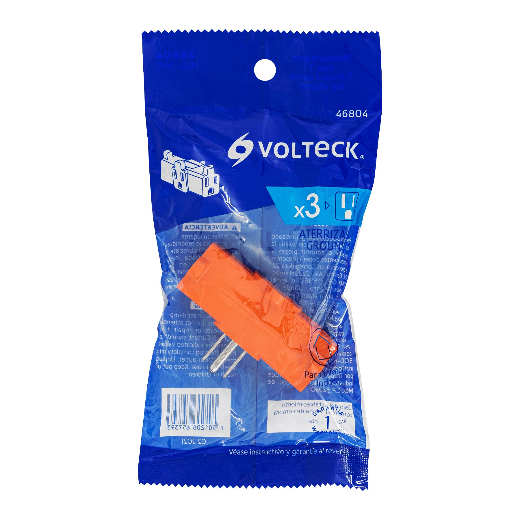 Multicontacto triple aterrizado, tipo "T" reforzado, Volteck