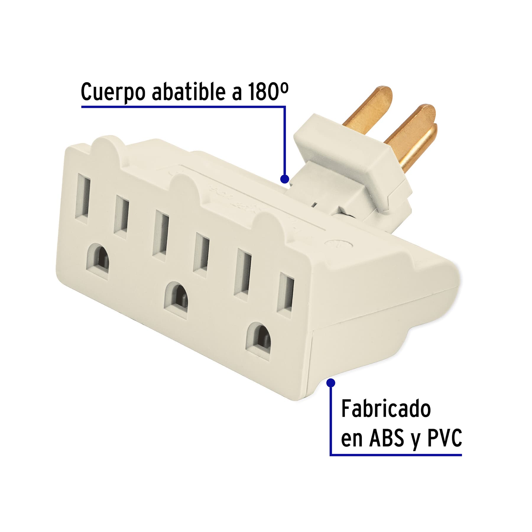 Multicontacto triple aterrizado, tipo bisagra, Volteck