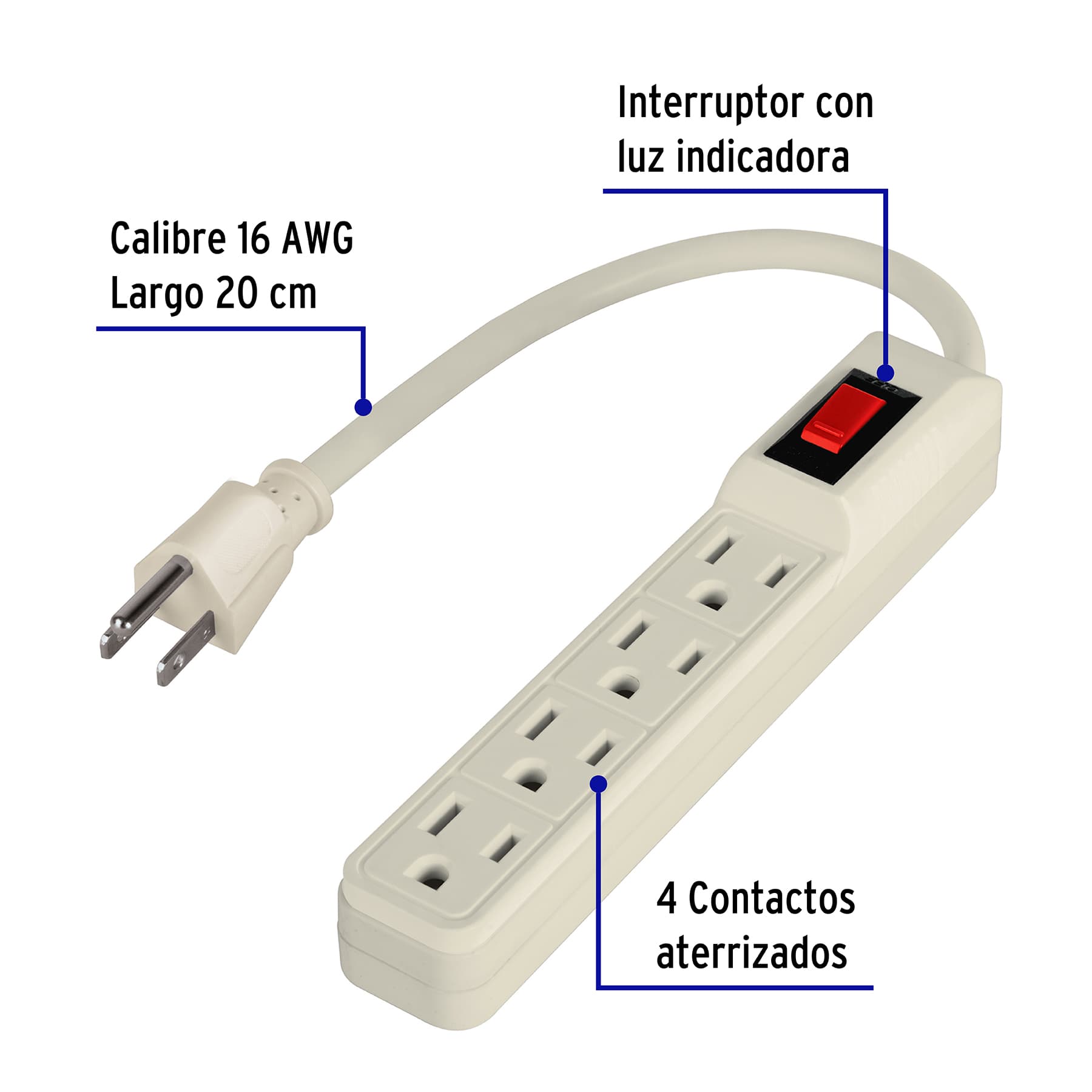 Multicontacto económico, 4 entradas, 16 AWG