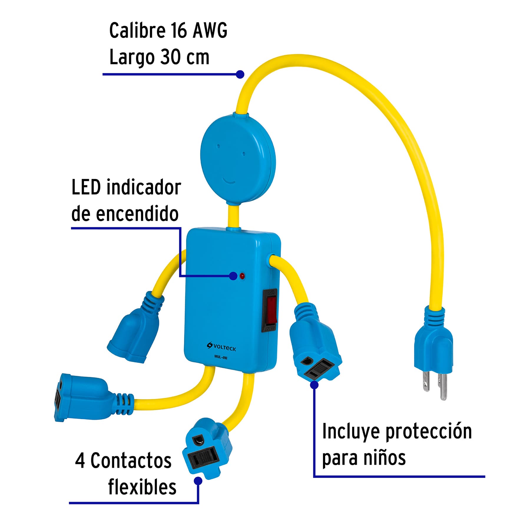 Multicontacto de niño, 4 entradas,16 AWG
