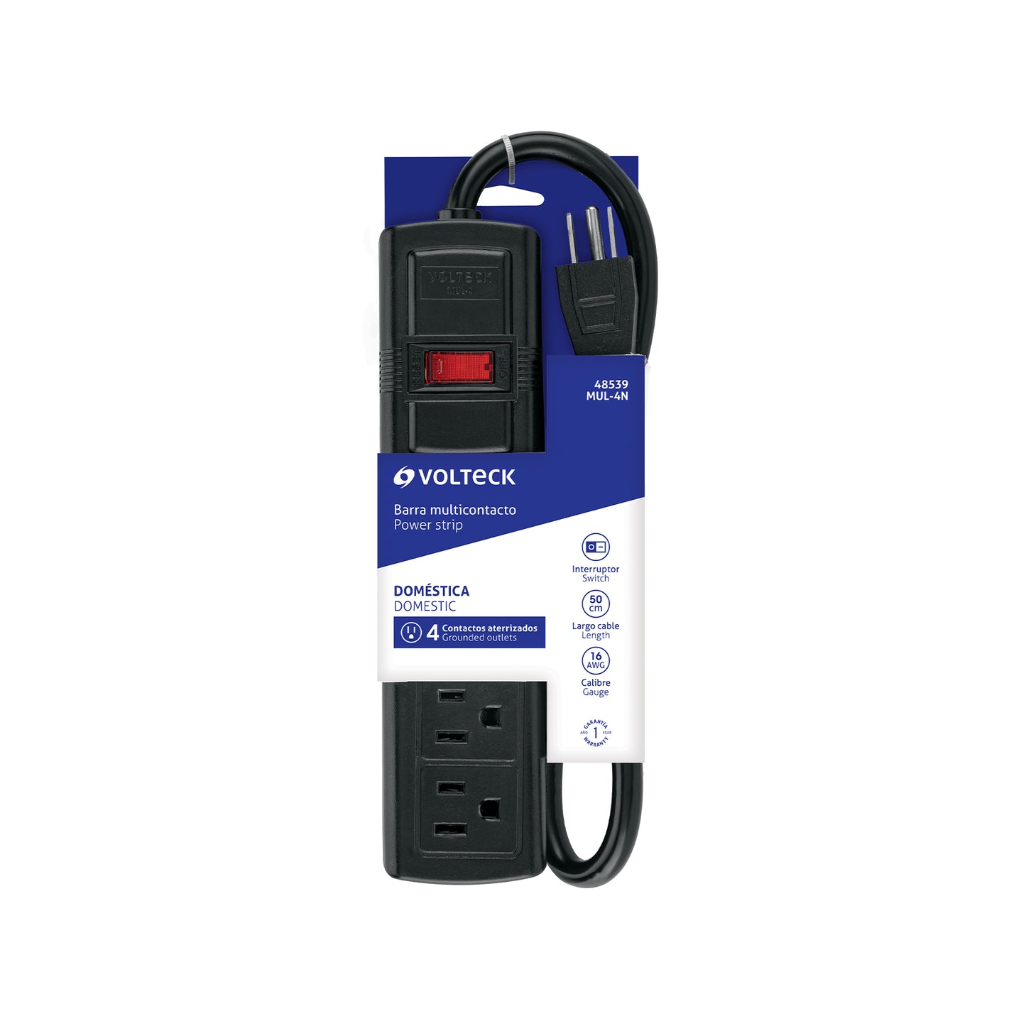 Multicontacto doméstico con 4 entradas, negro, VOLTECK