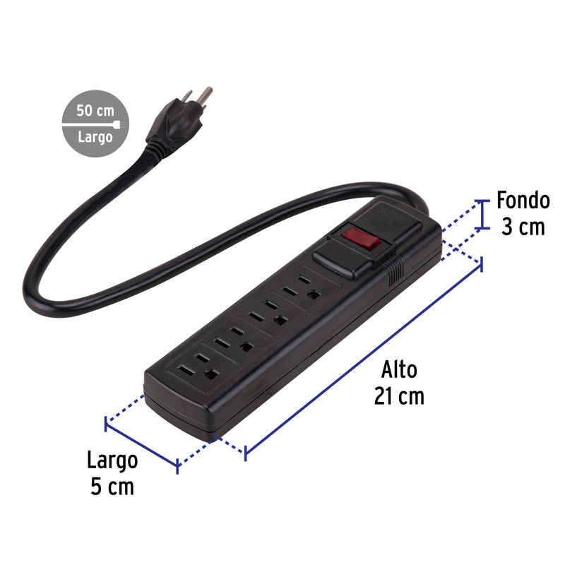 Multicontacto doméstico con 4 entradas, negro, VOLTECK