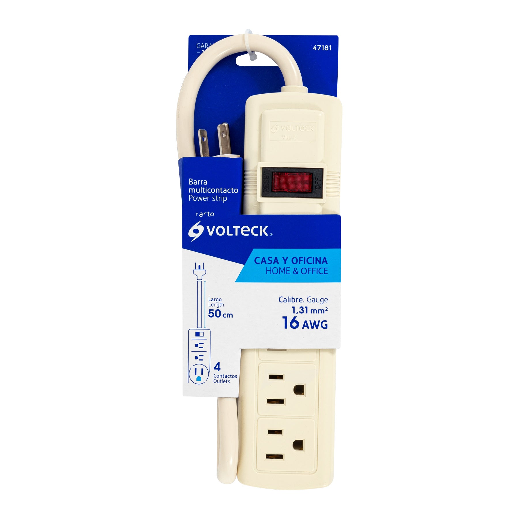 Multicontacto uso doméstico, 4 entradas, 16 AWG