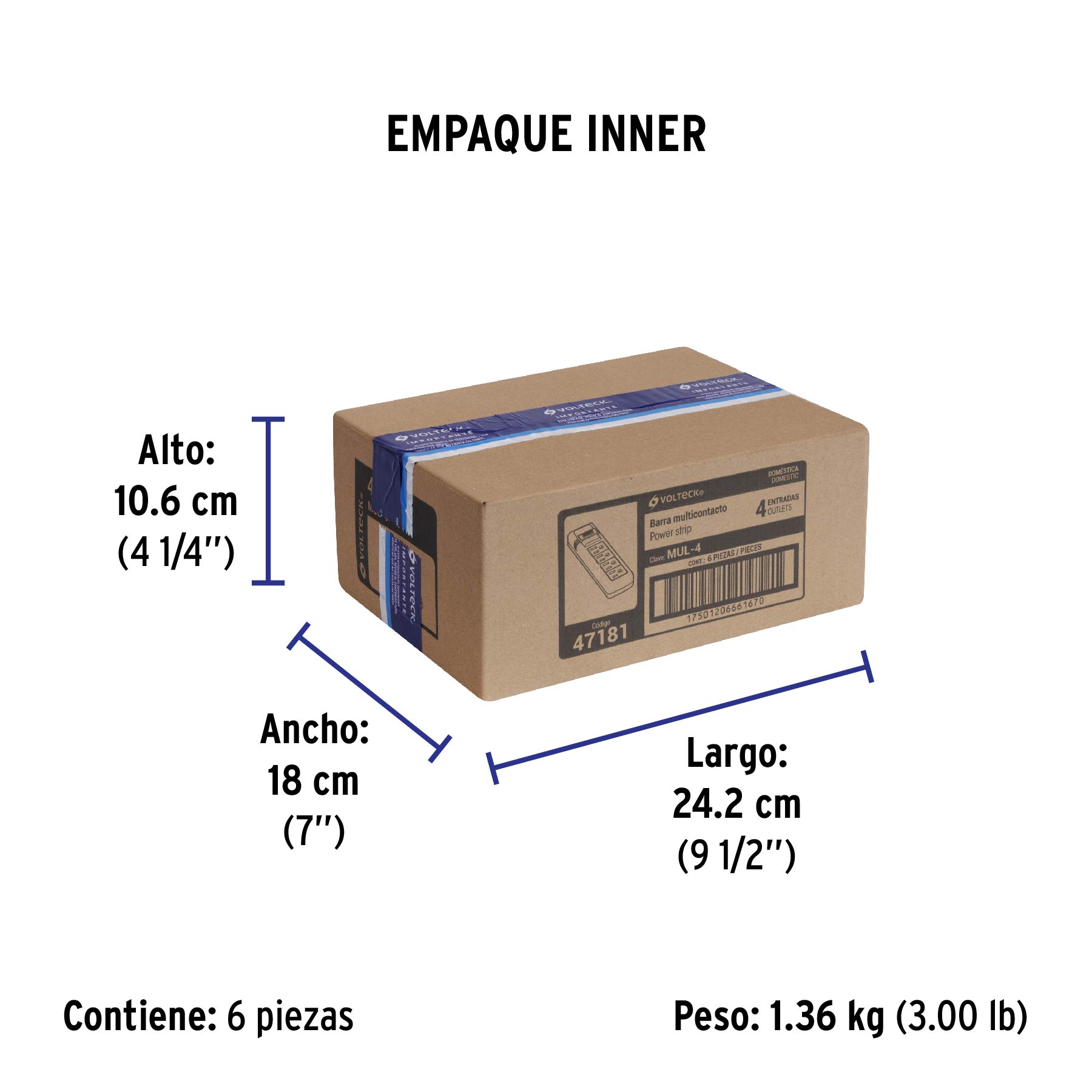 Multicontacto uso doméstico, 4 entradas, 16 AWG